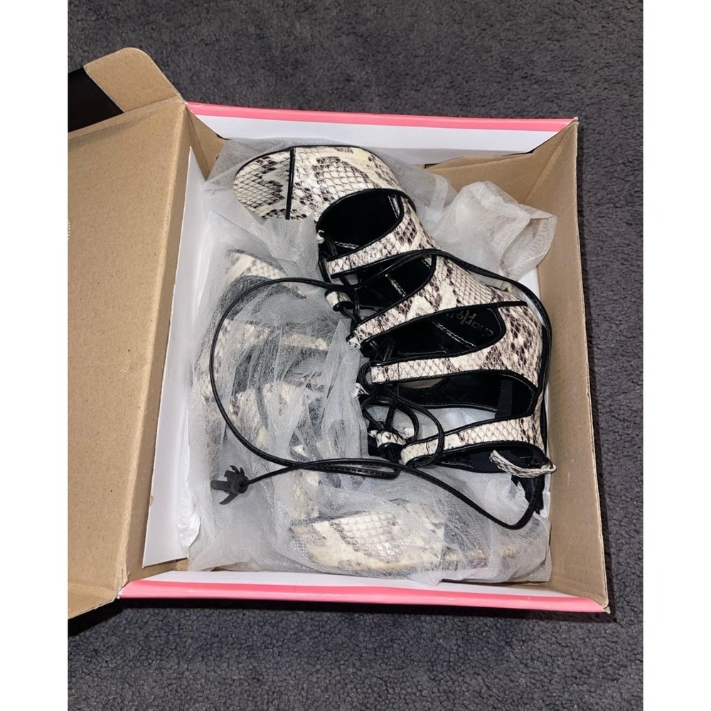 Charlotte Russe Tyra Snakeskin Print Lace Up Cage Heels Grey Cream Size 6